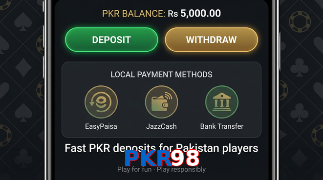 Deposit and withdrawal screen with PKR methods
